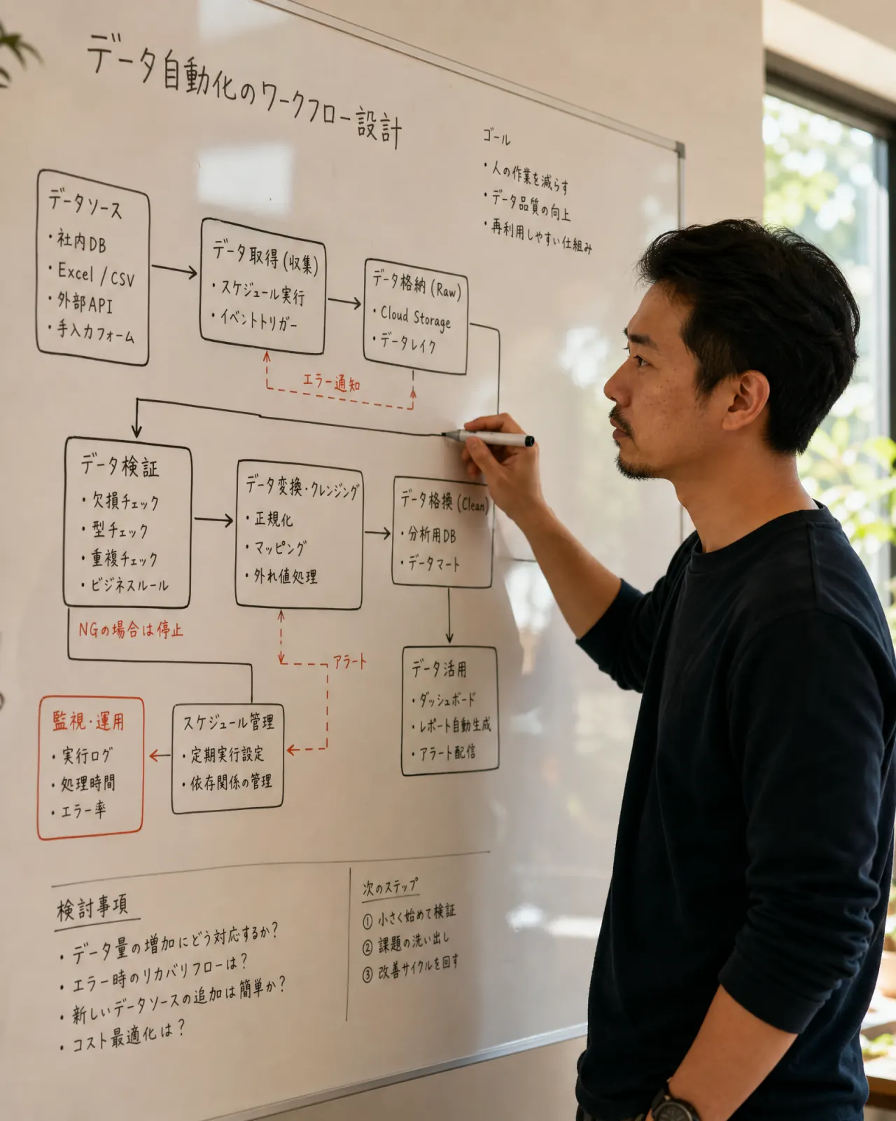Chuyên viên A.S.T.R phác thảo workflow AI Agent trên whiteboard